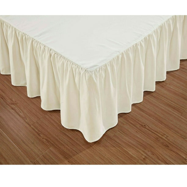Wrap Around Solid Cotton Luxury Hotel Quality Fabric Bedroom Gathered Ruffled Bedding Bed Skirt 14 Inch Drop Full, Beige